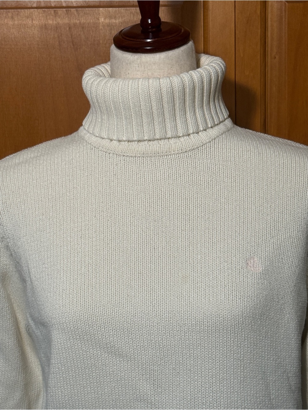 Vintage Lauren Ralph Lauren Cream 100% Cotton Turtleneck Sweater - Picture 2 of 12